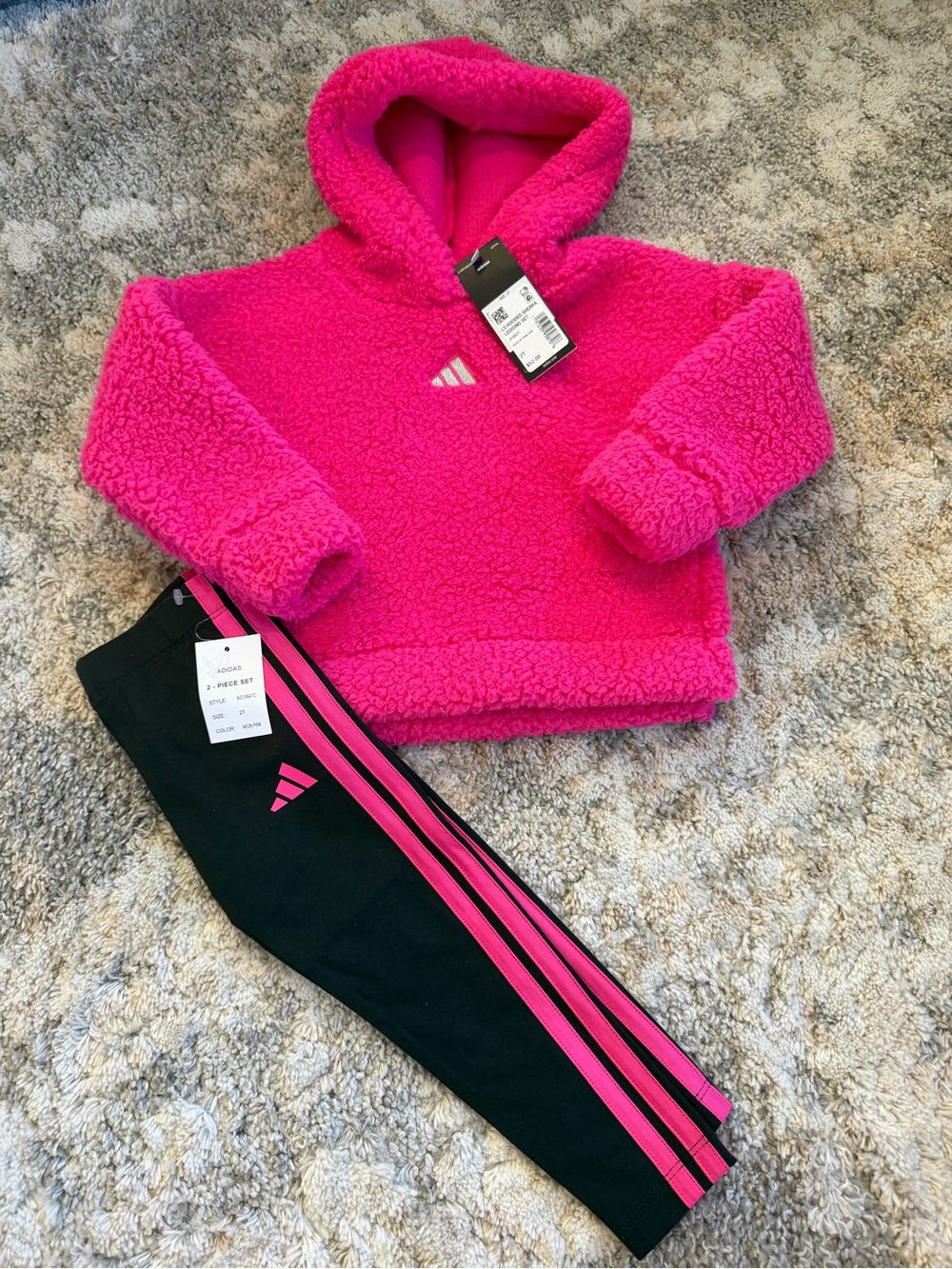 adidas Hot Pink Sherpa Hoodie & Black Leggings Set